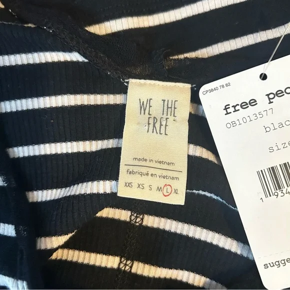 We The Free Black and Cream Striped Long Sleeve Top NWT , Large - Picture 2 of 5